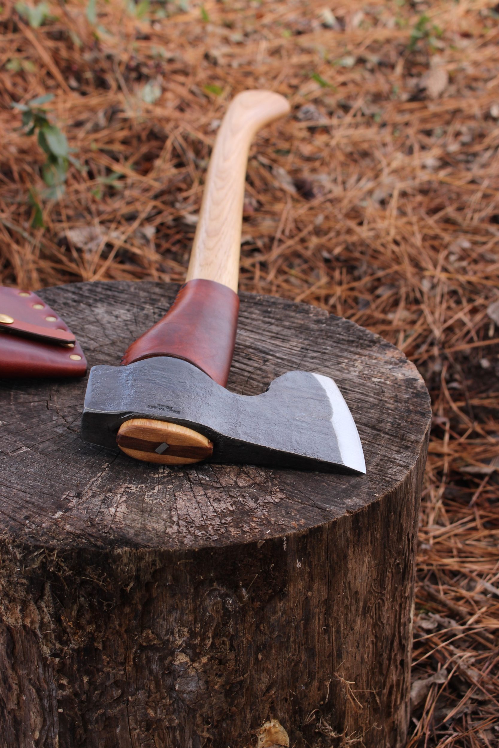 handmade, usa made, usa made axe, hatchet, chopping, wood chopping, outdoor, outdoorsman, survival, backwoodsman, hickory, axe made in amera, axes made in the usa, ike bullington, wolf valley forge, valley forge, pack axe, back packing, camping, trail axe, hunting axe, trappers axe, camp axe, bush axe, belt axe, pack axe, leather shoulder rig, chopping axe, leather axe carrier, shoulder sling for axe, Carpenter's Axe, New Wolf Valley Forge Axe Release, WVF