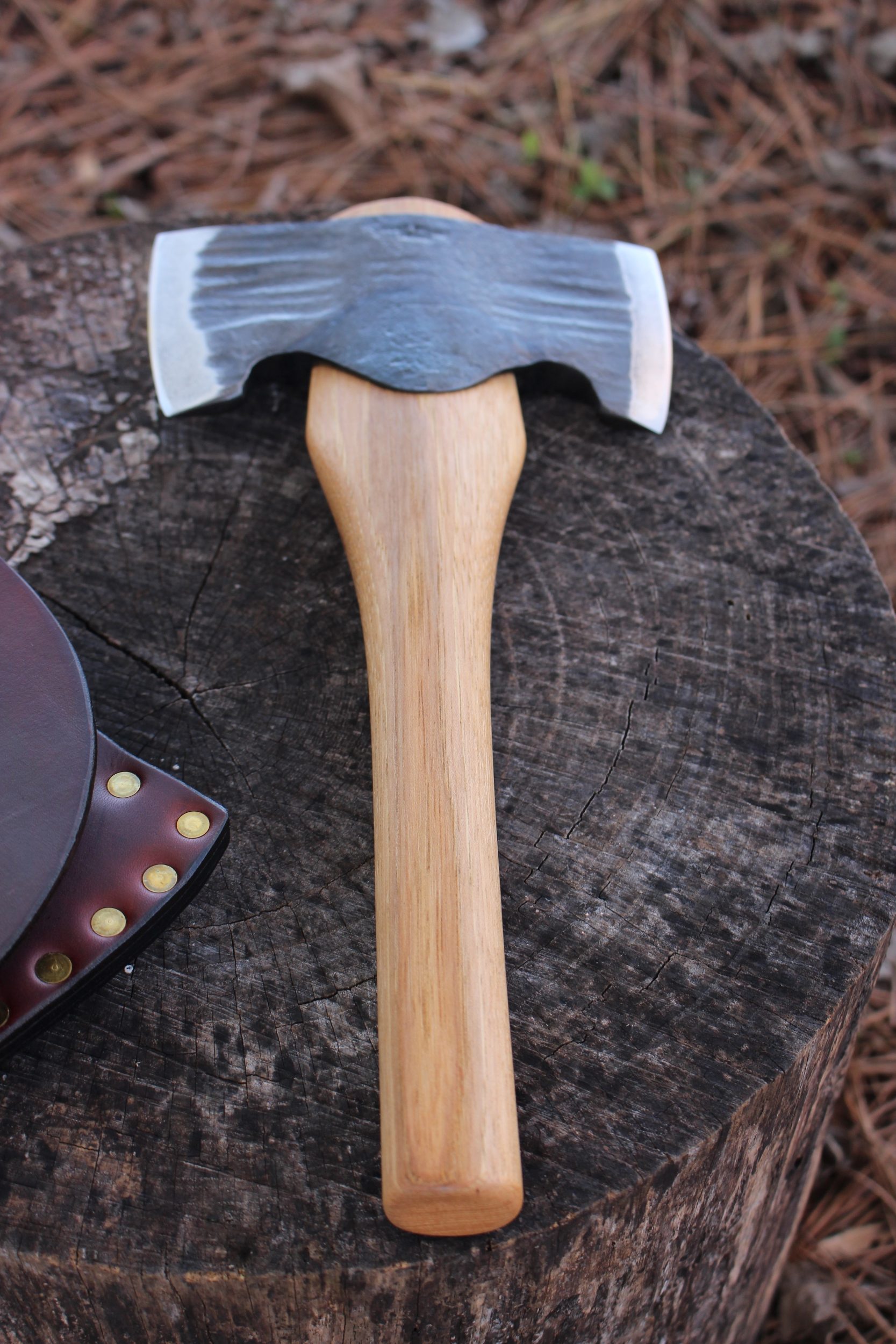 handmade, usa made, usa made axe, hatchet, chopping, wood chopping, outdoor, outdoorsman, survival, backwoodsman, hickory, axe made in amera, axes made in the usa, ike bullington, wolf valley forge, valley forge, pack axe, back packing, camping, trail axe, hunting axe, trappers axe, camp axe, bush axe, belt axe, pack axe, leather shoulder rig, chopping axe, leather axe carrier, shoulder sling for axe, Carpenter's Axe, New Wolf Valley Forge Axe Release, WVF
