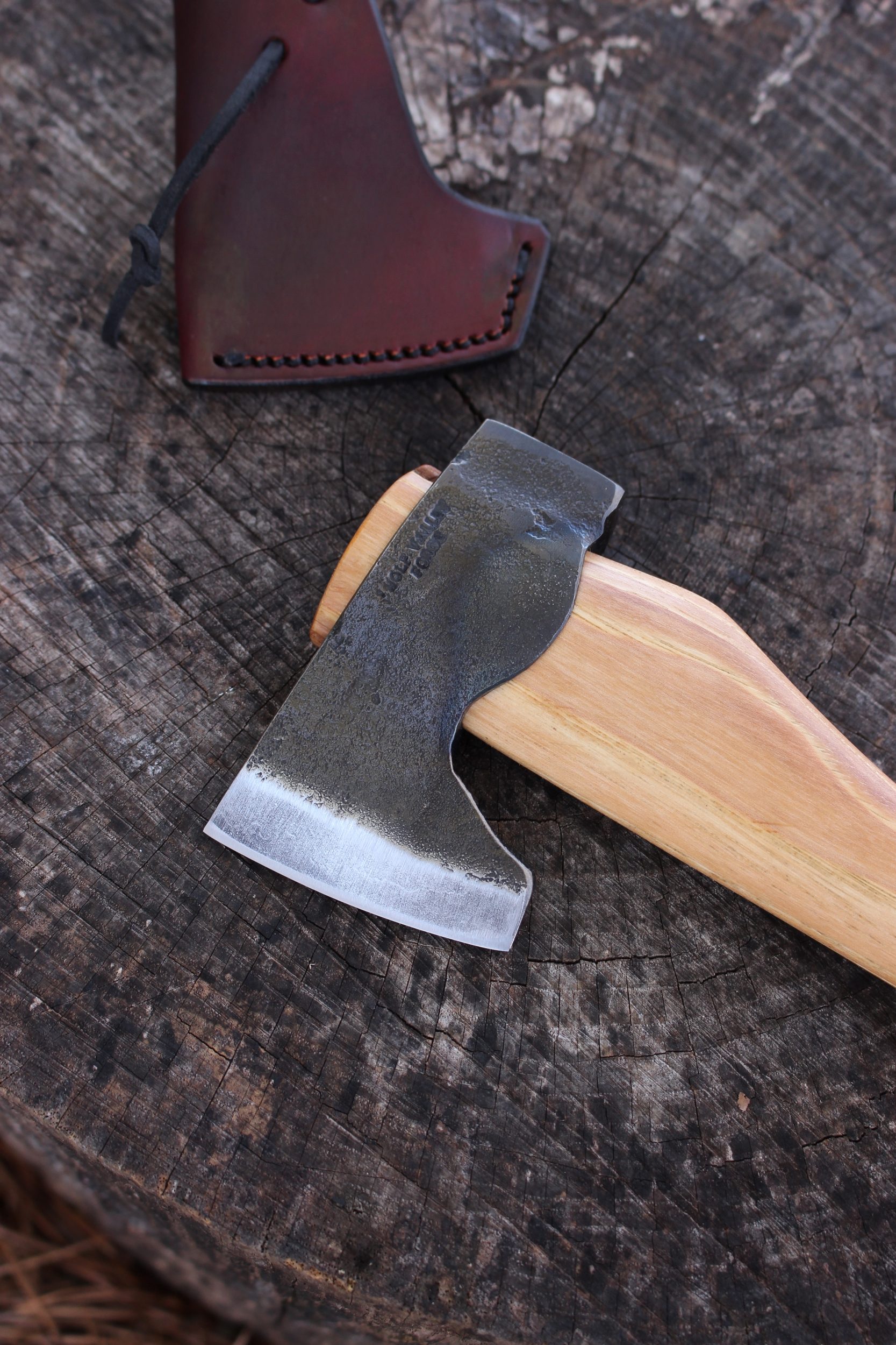 handmade, usa made, usa made axe, hatchet, chopping, wood chopping, outdoor, outdoorsman, survival, backwoodsman, hickory, axe made in amera, axes made in the usa, ike bullington, wolf valley forge, valley forge, pack axe, back packing, camping, trail axe, hunting axe, trappers axe, camp axe, bush axe, belt axe, pack axe, leather shoulder rig, chopping axe, leather axe carrier, shoulder sling for axe, Carpenter's Axe, New Wolf Valley Forge Axe Release, WVF