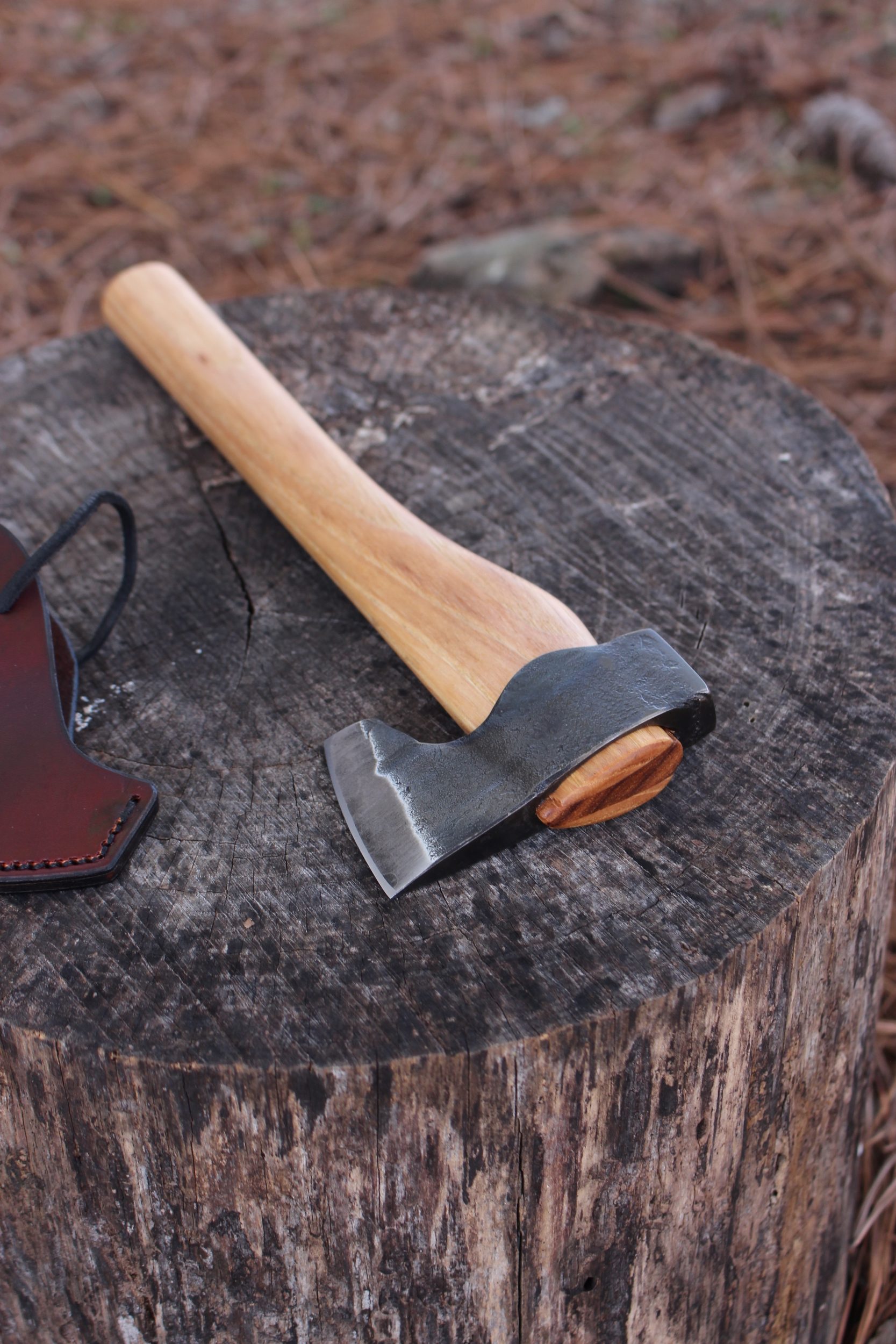 handmade, usa made, usa made axe, hatchet, chopping, wood chopping, outdoor, outdoorsman, survival, backwoodsman, hickory, axe made in amera, axes made in the usa, ike bullington, wolf valley forge, valley forge, pack axe, back packing, camping, trail axe, hunting axe, trappers axe, camp axe, bush axe, belt axe, pack axe, leather shoulder rig, chopping axe, leather axe carrier, shoulder sling for axe, Carpenter's Axe, New Wolf Valley Forge Axe Release, WVF