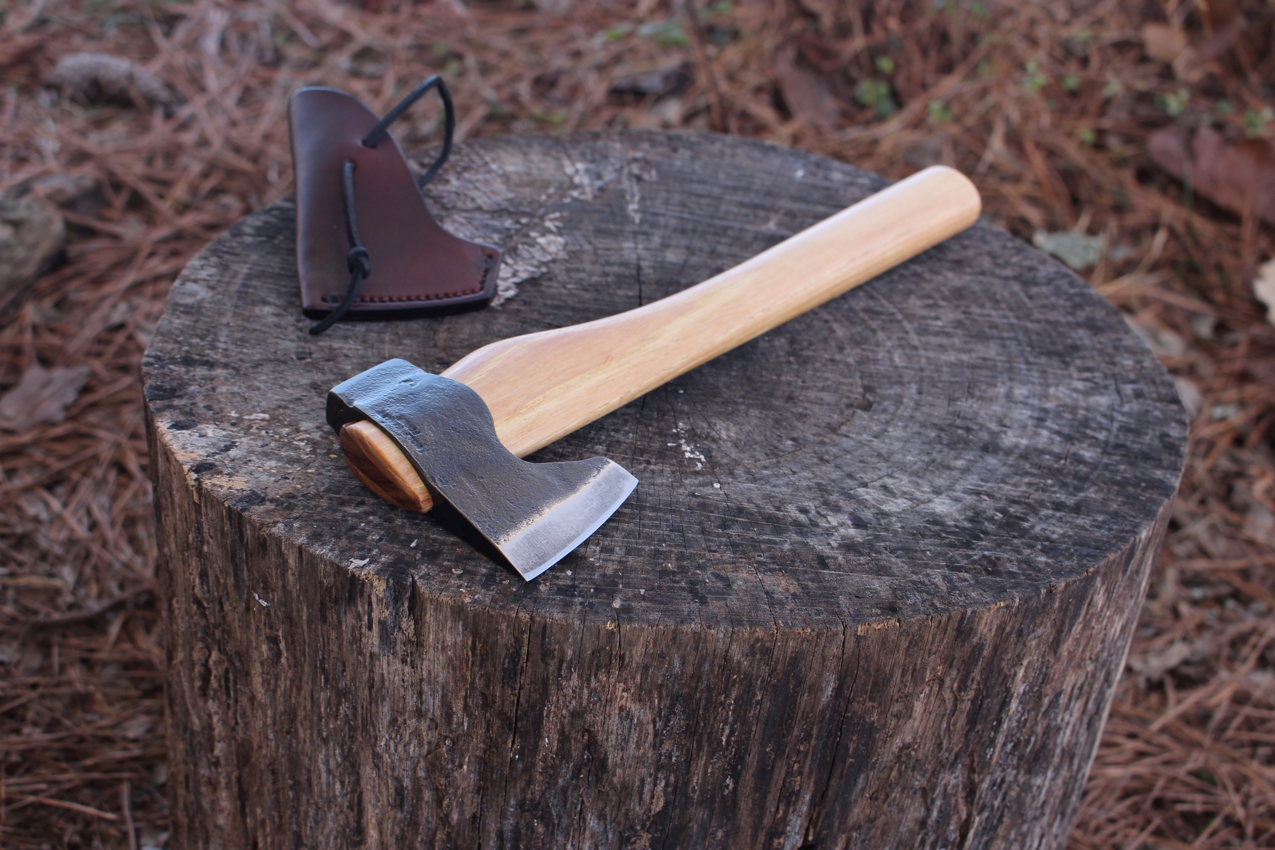 handmade, usa made, usa made axe, hatchet, chopping, wood chopping, outdoor, outdoorsman, survival, backwoodsman, hickory, axe made in amera, axes made in the usa, ike bullington, wolf valley forge, valley forge, pack axe, back packing, camping, trail axe, hunting axe, trappers axe, camp axe, bush axe, belt axe, pack axe, leather shoulder rig, chopping axe, leather axe carrier, shoulder sling for axe, Carpenter's Axe, New Wolf Valley Forge Axe Release, WVF