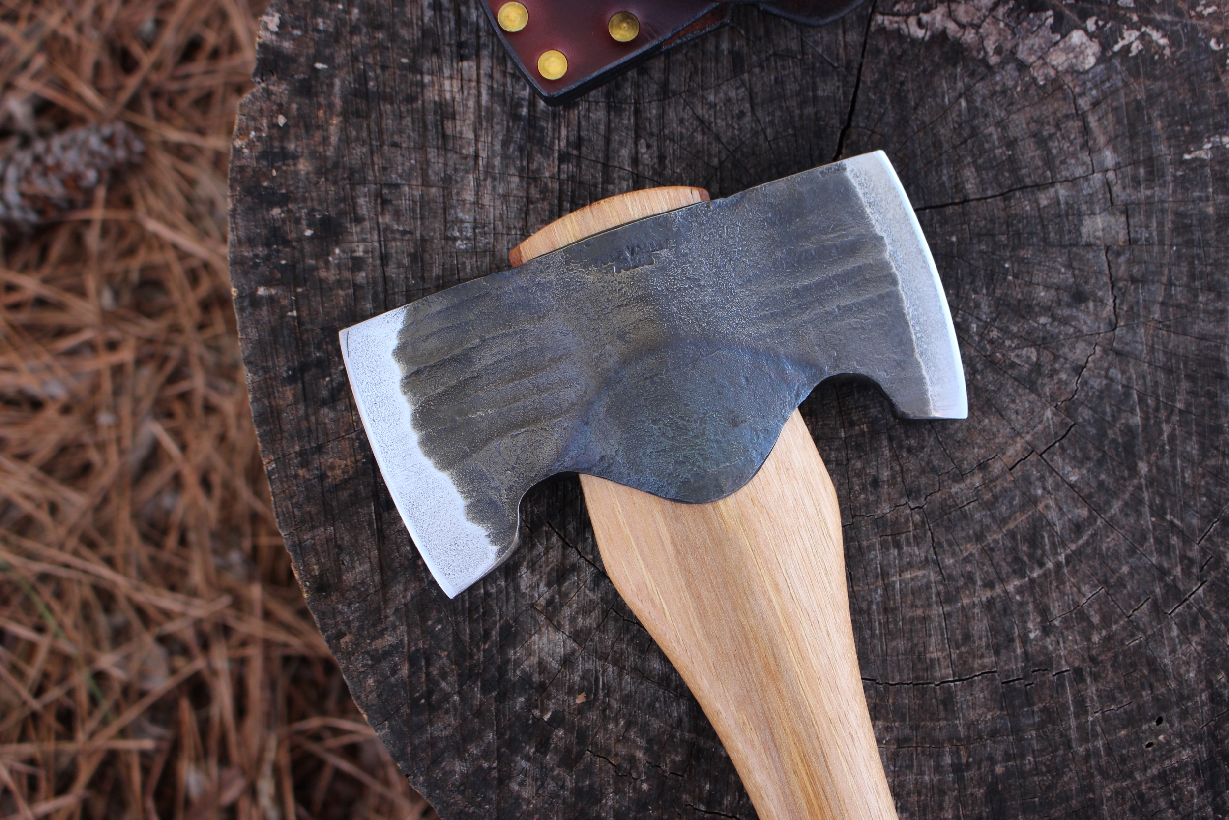 handmade, usa made, usa made axe, hatchet, chopping, wood chopping, outdoor, outdoorsman, survival, backwoodsman, hickory, axe made in amera, axes made in the usa, ike bullington, wolf valley forge, valley forge, pack axe, back packing, camping, trail axe, hunting axe, trappers axe, camp axe, bush axe, belt axe, pack axe, leather shoulder rig, chopping axe, leather axe carrier, shoulder sling for axe, Carpenter's Axe, New Wolf Valley Forge Axe Release, WVF