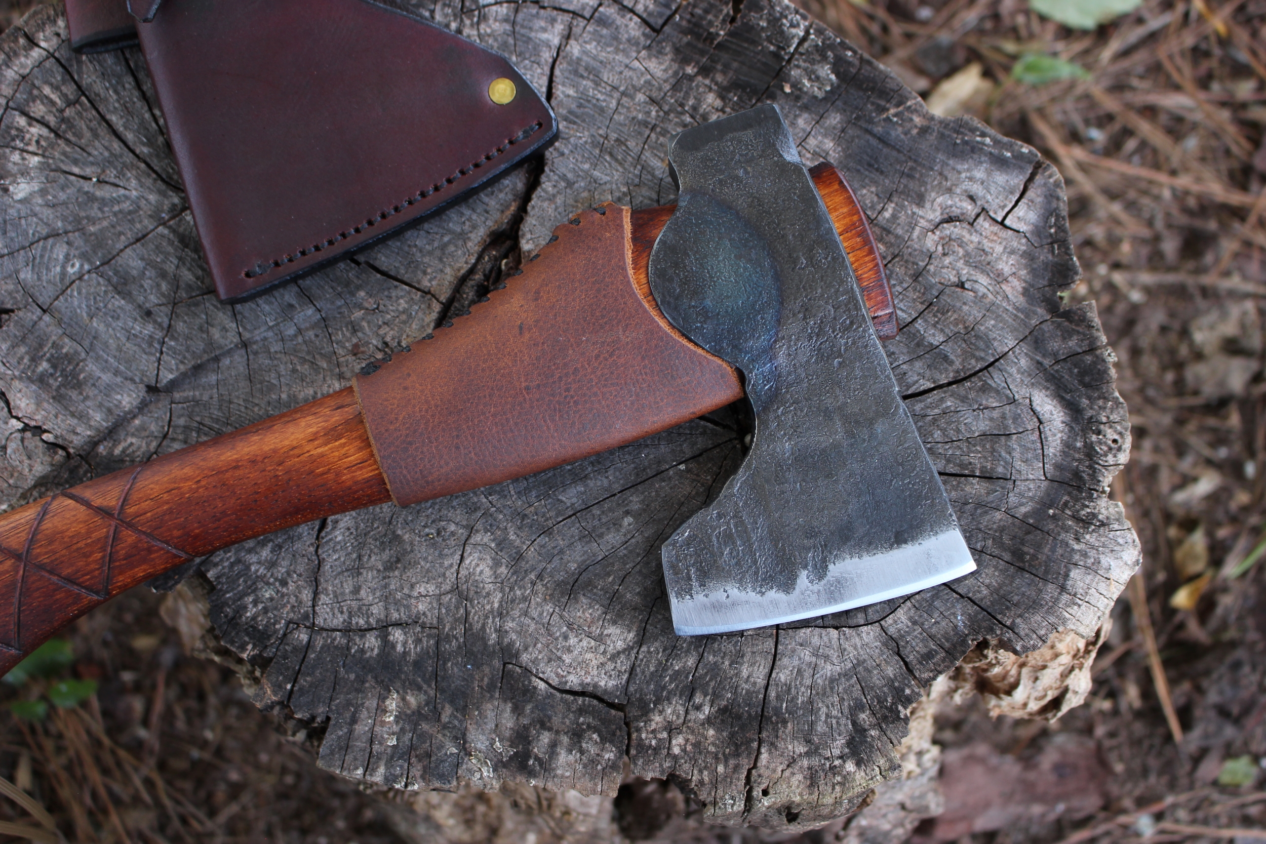 handmade, usa made, usa made axe, hatchet, chopping, wood chopping, outdoor, outdoorsman, survival, backwoodsman, hickory, axe made in amera, axes made in the usa, ike bullington, wolf valley forge, valley forge, pack axe, back packing, camping, trail axe, hunting axe, trappers axe, camp axe, bush axe, belt axe, pack axe, leather shoulder rig, chopping axe, leather axe carrier, shoulder sling for axe, Carpenter's Axe, New Wolf Valley Forge Axe Release, WVF