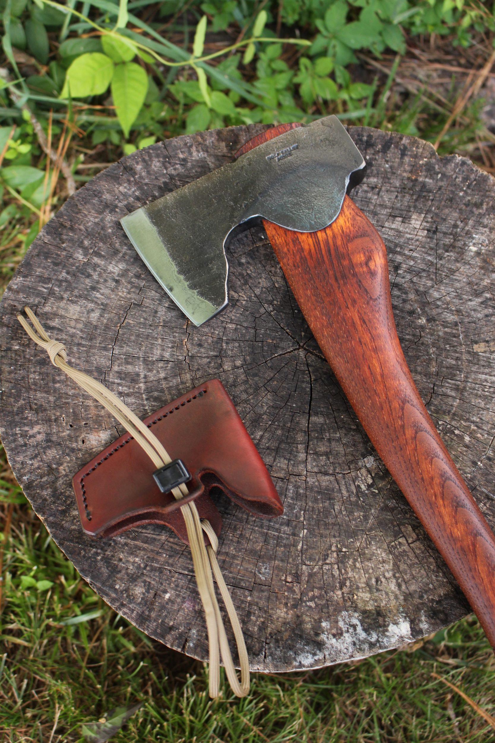handmade, usa made, usa made axe, hatchet, chopping, wood chopping, outdoor, outdoorsman, survival, backwoodsman, hickory, axe made in america, axes made in the usa, ike bullington, wolf valley forge, valley forge, pack axe, back packing, camping, trail axe, hunting axe, trappers axe, camp axe, bush axe, belt axe, pack axe, leather shoulder rig, chopping axe, leather axe carrier, shoulder sling for axe, carpenter's axe, Wolf Valley Forge, Wolf Valley Forge axe release, Axe Wax, haversack, go back, man purse, man bag, canvas bag, reenactor, reenacting