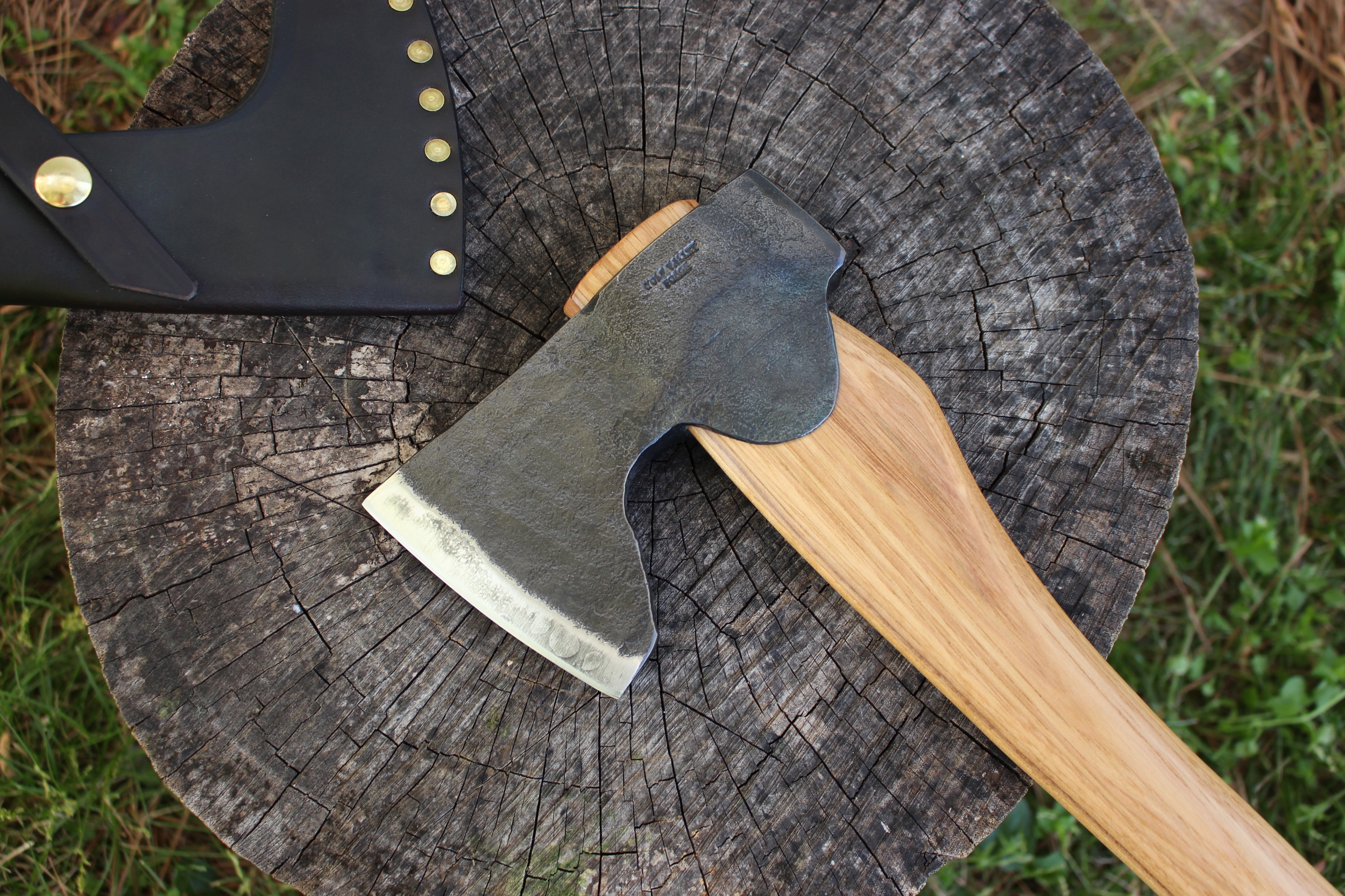 handmade, usa made, usa made axe, hatchet, chopping, wood chopping, outdoor, outdoorsman, survival, backwoodsman, hickory, axe made in america, axes made in the usa, ike bullington, wolf valley forge, valley forge, pack axe, back packing, camping, trail axe, hunting axe, trappers axe, camp axe, bush axe, belt axe, pack axe, leather shoulder rig, chopping axe, leather axe carrier, shoulder sling for axe, carpenter's axe, Wolf Valley Forge, Wolf Valley Forge axe release, Axe Wax, haversack, go back, man purse, man bag, canvas bag, reenactor, reenacting