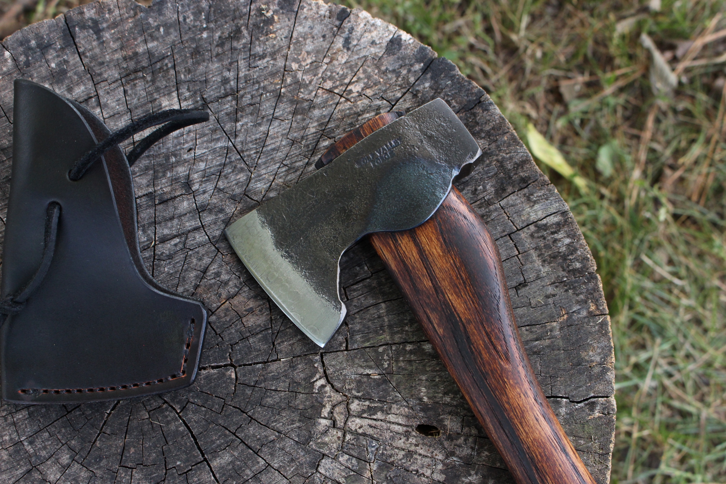 handmade, usa made, usa made axe, hatchet, chopping, wood chopping, outdoor, outdoorsman, survival, backwoodsman, hickory, axe made in america, axes made in the usa, ike bullington, wolf valley forge, valley forge, pack axe, back packing, camping, trail axe, hunting axe, trappers axe, camp axe, bush axe, belt axe, pack axe, leather shoulder rig, chopping axe, leather axe carrier, shoulder sling for axe, carpenter's axe, Wolf Valley Forge, Wolf Valley Forge axe release, Axe Wax, haversack, go back, man purse, man bag, canvas bag, reenactor, reenacting